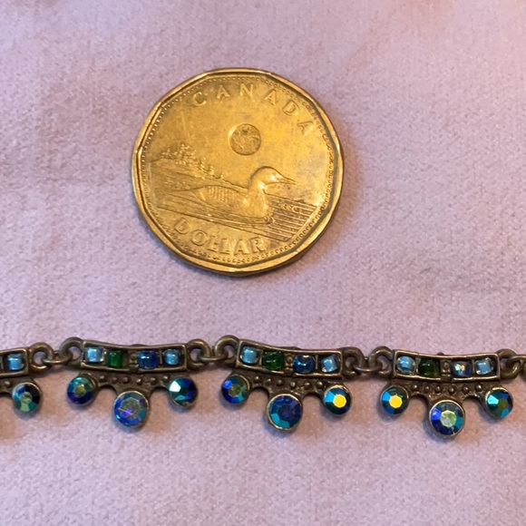 ICEBOX vintage blue crystal bracelet with antique brass finish. - Picture 3 of 5